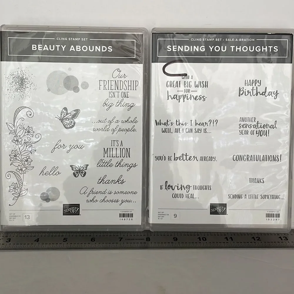 STAMPIN’‎ UP CLING STAMP SET, 2 sets, SENDING YOU THOUGHTS and BEAUTY ABOUNDS